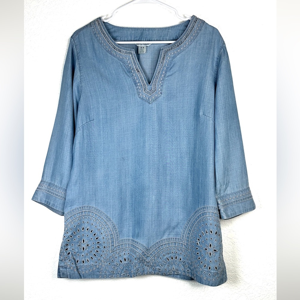 Tommy Bahama Women’s Blue Embroidered Tunic Top Size M